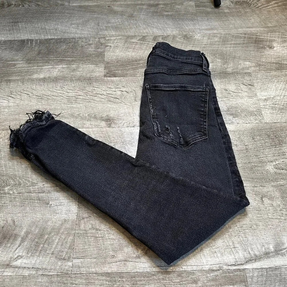 AGOLDE High Rise Stretch Modal Cotton Blend Grey Black Distressed Denim Size 26 - Picture 1 of 10